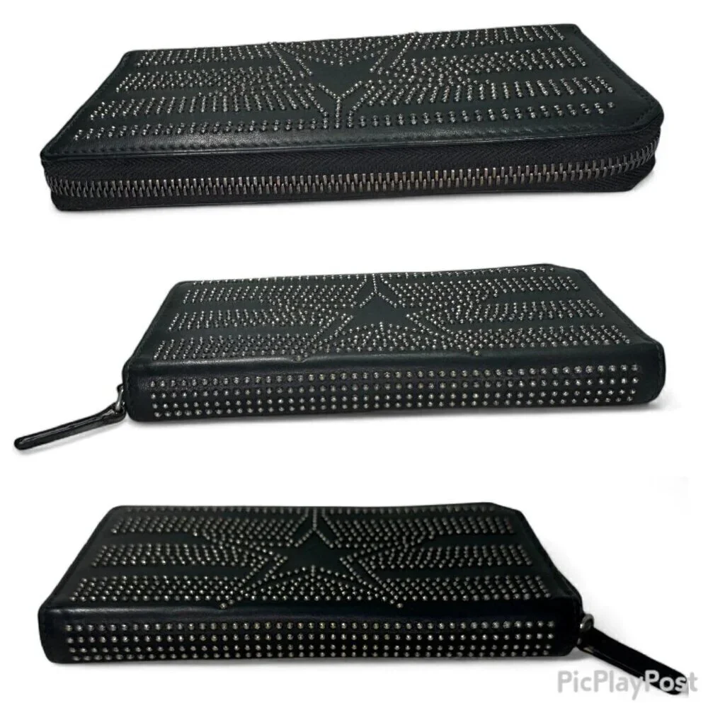 Women's Jimmy Choo Black Leather Wallet - Star Patterned Mini Studs